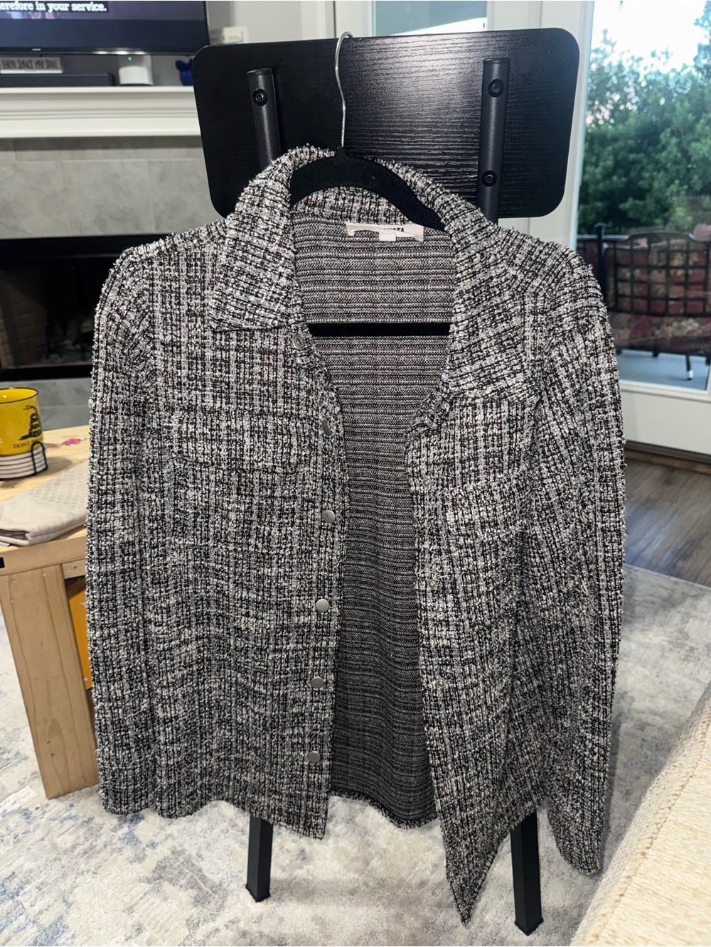 BB Dakota Black & White Tweed-Textured Blazer